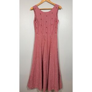 Vtg Gingham Embroidered Maxi Midi Dress 10 JG Hook Women Red White Midi Sundress